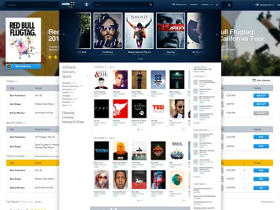 Events Website - Eventim.de detail page e commerce events grid homepage interface music red bull responsive tables tickets website