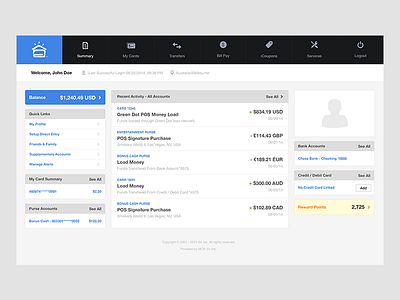 MCP Dashboard Design bank web app banking credit debit flat design minimal online banking prepaid user experience user interface visual design web application
