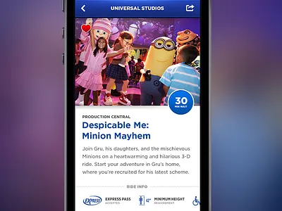 Ride Detail Page attractions description detail entertainment favorite ios iphone magic mobile movie ride theme park