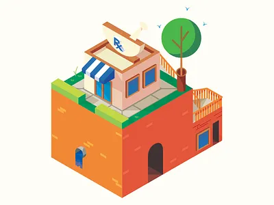 Pharma city illustration pharmacy tree