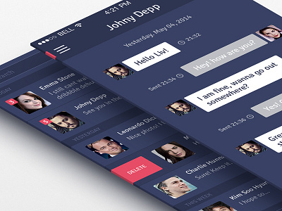Messenger App Concept app blue chat flat ios iphone messenger notification side menu social ui ux