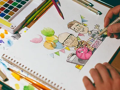 Happy B-day @Dribbble 5 birthday dan drawing dribbble illustration painting party portrait sketch