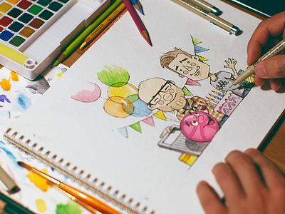 Happy B-day @Dribbble 5 birthday dan drawing dribbble illustration painting party portrait sketch