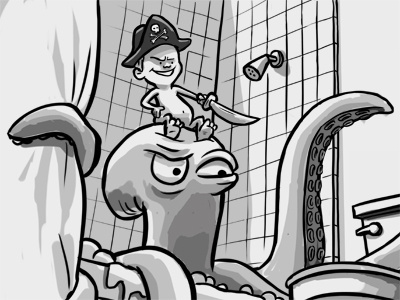 Kraken Bath Time bath time bathroom childrens book illustration kraken octopus pirate