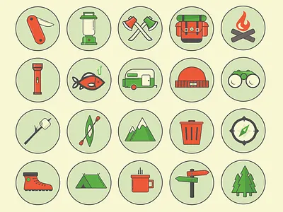 PSD freebie - Camping Outdoor Icons backpack badge camping design flat free freebie icons outdoor vector