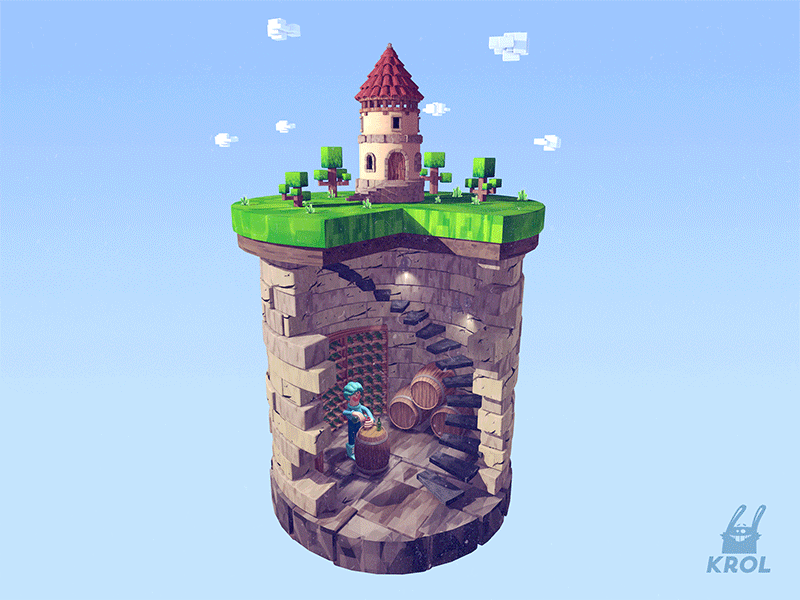 Secret lair Drunken Master (2x) 2d 3d animation character cute game gif house icon illustration krol loop