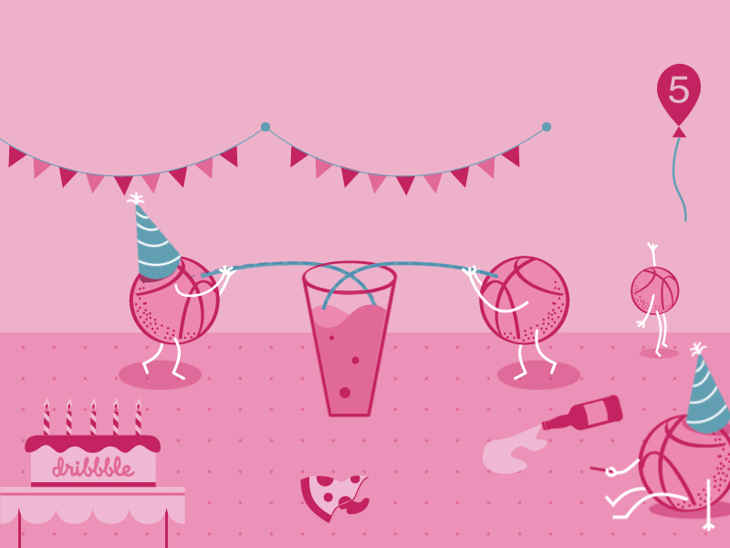 Dribbble 5 5 after effects animation ball birthday cake celebrate cocktail dribbble five gif party