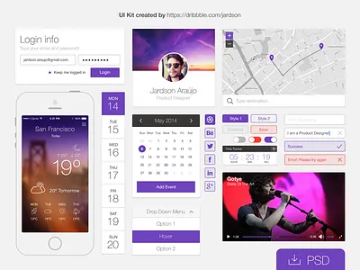 Free PSD: Flat UI kit app download flat free icon product psd ui ui kit ux weather widget