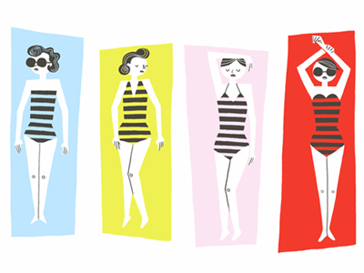 Bathing Beauties beach calendar illustration summer