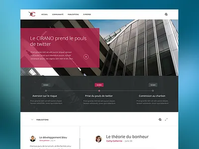 Cirano building center clean flat interface publication red research transparent website