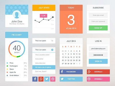 Freebie: Soft Flat UI Kit calendar design flat free freebie gui icons profile social soft ui ui kit