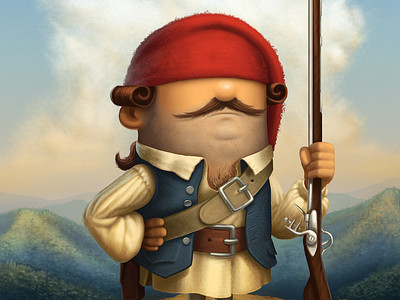 French Soldier hat illustration mountains musket