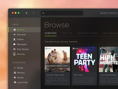 Spotify for Yosemite app flat music os x redesign spotify ui yosemite