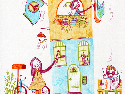 Neighborhood editorial house illustration