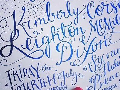 Handlettered Foil Wedding Invitation beach foilstamped handlettering royalblue weddinginvitation
