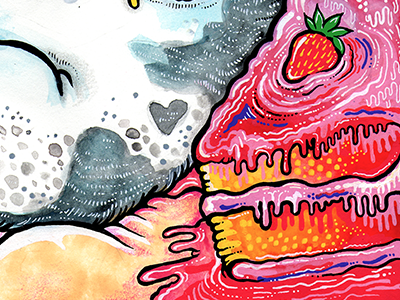 Pet Portrait animals art cake desserts gouache illustration painting strawberry watercolor