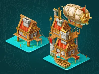 Waterhouse airplane concept cord house isometry item object ship strategy upgrade water wood