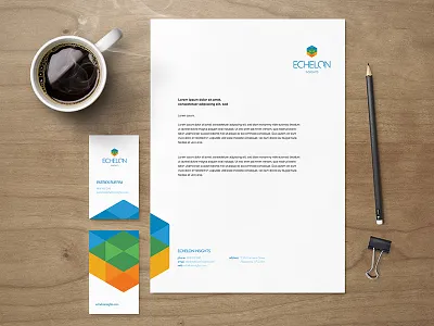 Echelon identity business cards cube echelon hexagon identity letterhead logo