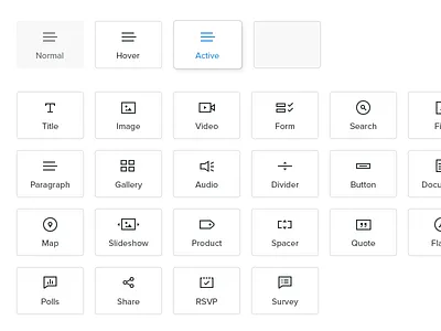 Element Icons gallery icons image map paragraph product search share slideshow text video weebly