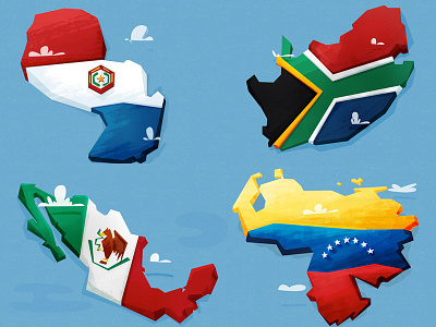 24ish Countries Illustrated africa clouds country flag geography shapes water world