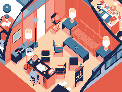 Lou Avery's office 60s design don draper fan art furniture ibm 360 illustration mad men perspective scp sterling cooper
