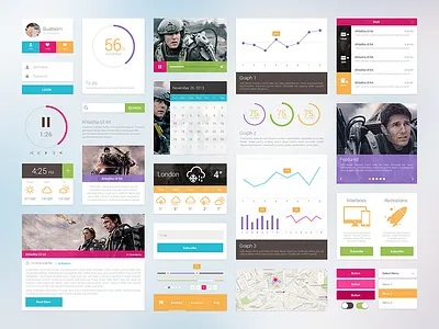 Ahladita UI Kit blog buatoom calendar carousel forecast graph kit login mail map player search