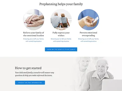 Departing.com Funeral Planning blue buttons death dying elderly funeral light photography seniors typography web design website