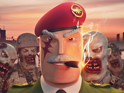 Zombies Attack General 3d 3d artist 3d game character 3d military character 3d soldier character cartoony zombie character character design character designer military zombie zombie character zombie hoard