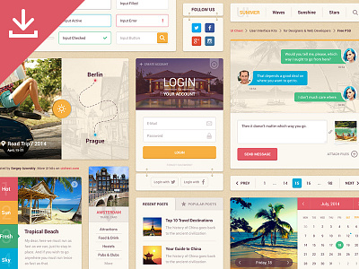 Summer Ui Kit Free calendar flat free freebie interface login menu psd ui ui kit user interface