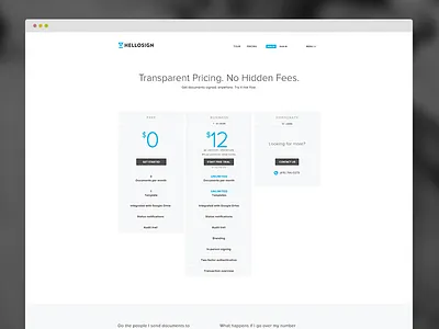 HelloSign Pricing Page clean flat layout minimal pricing redesign typography ui ux web web design website