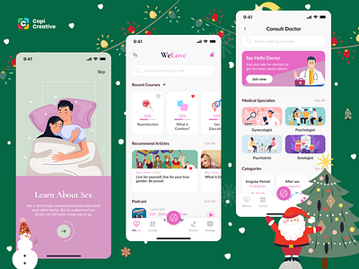 WeLove - Sex Education Mobile App UI Xmas Concept app capi children course creative design doctor education hopital learning mobile podcast problems school sex sexeducation student ui ui kit university