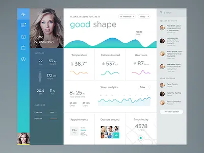Health app app charts dashboard flat health medical