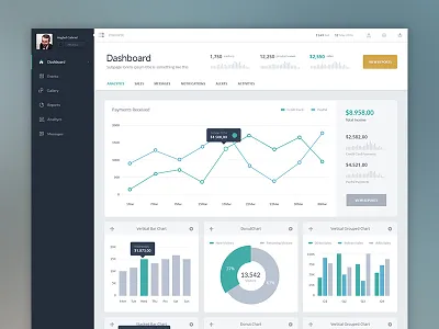 Dashboard - data charts admin blue charts dashboard flat interface ui kit