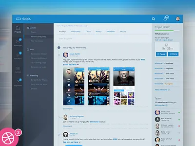 dappr - projects collaboration tool concept dashboard flat messages nashatwork payments projects requests team timeline timer ui ux