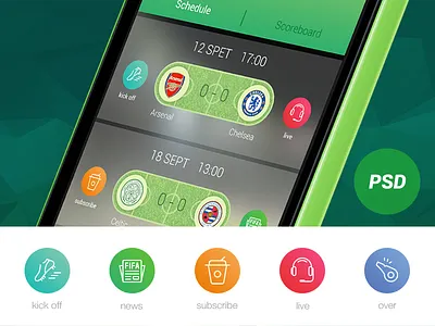 Football app cup earphone football free grass icon live news psd shoes whistle