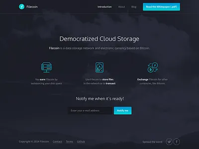 Filecoin.io Homepage bitcoin clouds currency dark electronic currency filecoin landing page line icons nesetril stroke icon