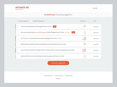 Optimize Me Dashboard app dashboard design flat ia interface marketing product saas ui ux web