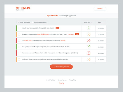 Optimize Me Dashboard app dashboard design flat ia interface marketing product saas ui ux web