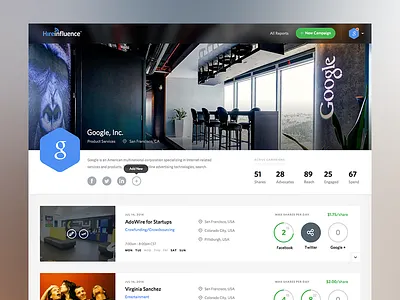 Hireinfluence - Take 1 advocates charts company dashboard profile promoters ui