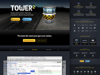Tower 2 Landing Page git git tower interface landing page launch redesign tower tower 2 web design website