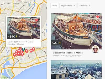 Listing Search Page avatar button filter icon listing map marker price tag travel