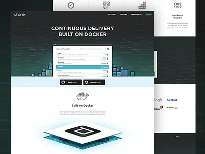 Drone.io Landing page code comit docker drone features landingpage repository