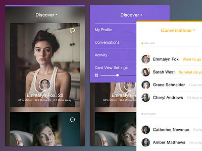 Discover app chat flat ios minimal profile status swipe