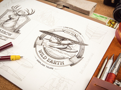 Badge badge branding deer identity logo logotype plane sketch type typography