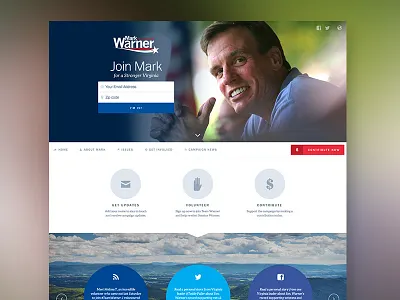 Mark Warner for Senate website campaign democrat design homepage landing page politics usa website