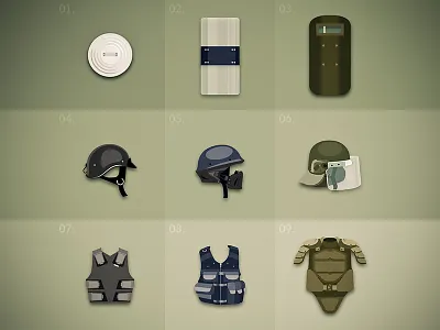 Defense bulletproof defense flat game guns helmet illustrator item shield