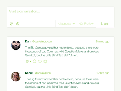 Converstation stream interface conversation green stream timeline ui