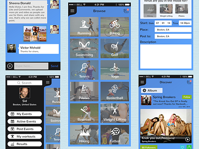 F.A.T Apps Design Copy album discover events ios iphone ui message results share sports ux