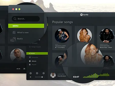 Spotify Re-design (Full pixels) application flat flat ui ios menu nagivation re design redesign software spotify ui