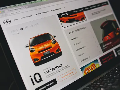 Scion.com auto automobile car detail page e commerce grid interface iq orange scion ui